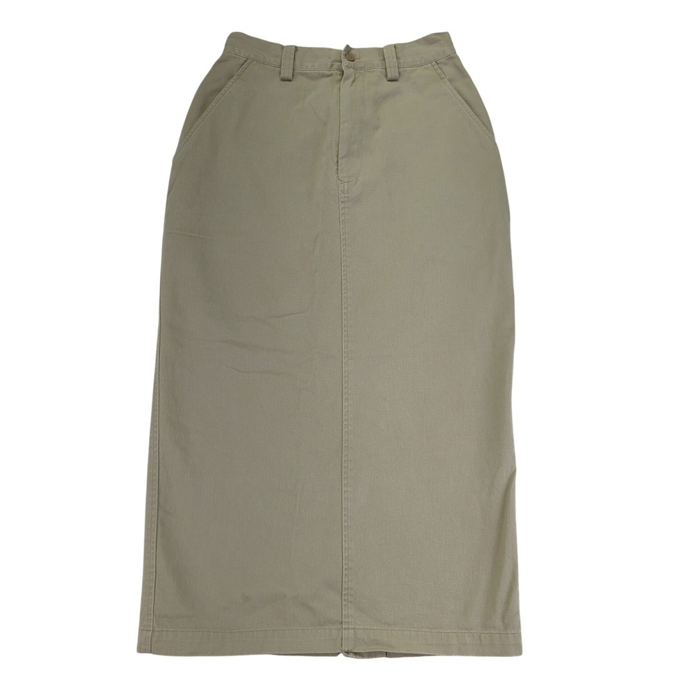 Vintage Ralph Lauren Country Khaki Cotton Midi Skirt Size 8 Tan Long Pencil‎